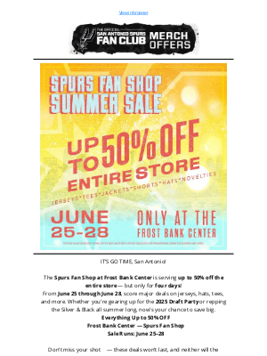 San Antonio Spurs - 🔥 It Starts NOW: Up to 50% Off at the Spurs Fan Shop!