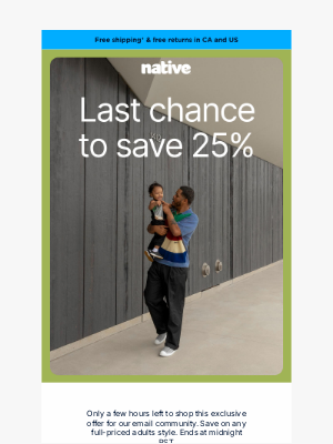 Native Shoes - Final hours: Save 25% on any adult style