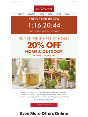 Matalan (United Kingdom) - Ends tomorrow: 20% off Men's and Home
