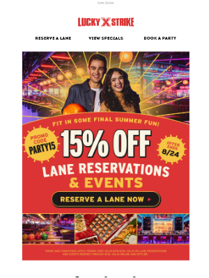 Bowlero - Summer’s Final Frames Are Here – Save 15% On Lane Reservations & Events! 🌅