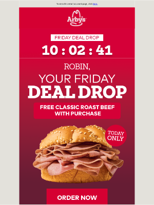 Arby's - Friday 🤝 free sandwich Deal Drop
