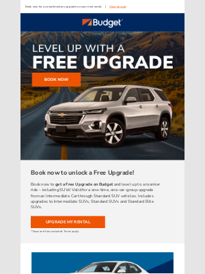 Budget - STILL TIME: Get a Free Upgrade to a bigger ride – including SUVs!