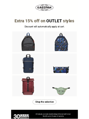 Eastpak - Last call! Get 15% off on selected styles!