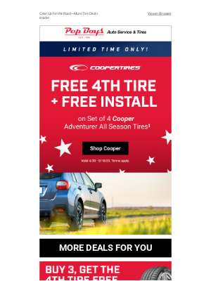 Pep Boys - ENDING SOON: FREE Install & FREE 4th Tire 🤯