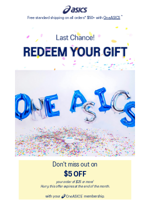ASICS - Last chance to redeem $5 off!