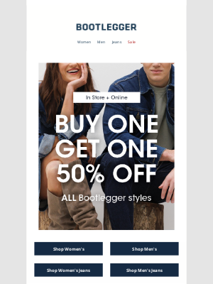 Bootlegger - Sundays are for SAVINGS | Buy One Get One 50% Off