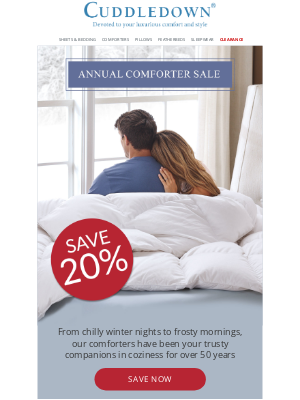 Cuddledown - 20% OFF comforters during our Annual Comforter Sale!