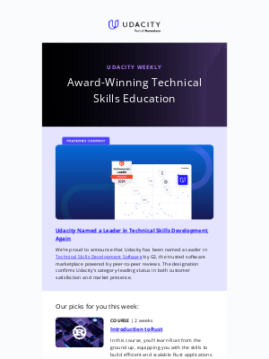 Udacity - Udacity Weekly: 🏆 Udacity recognized as Leader in Technical Skills Development