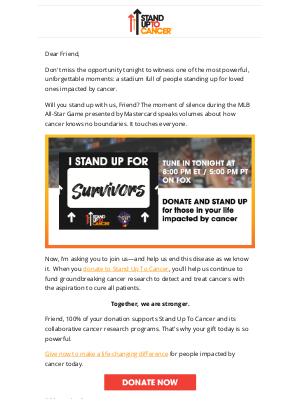 Stand Up to Cancer (SU2C) - Friend, Join SU2C and MLB Tonight