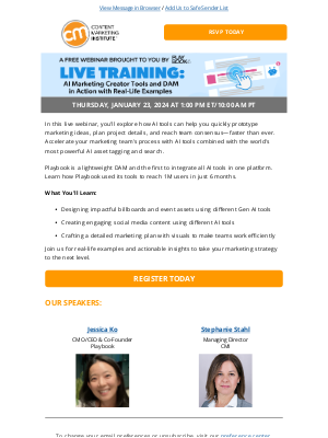 Content Marketing Institute - [Reminder to Register] Live Training: AI Marketing Creator Tools and DAM in Action with Real-Life Examples