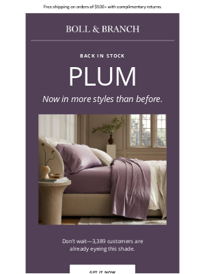 Boll & Branch - Shop fast: PLUM is back!