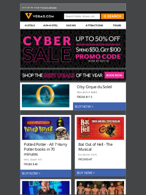 Vegas - CYBER SALE: Spend $50, Get $100 Promo Code