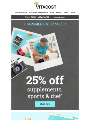 Vitacost - CYBER GO TIME 💪 25% Off Supplements, Sports & Diet Starts Now