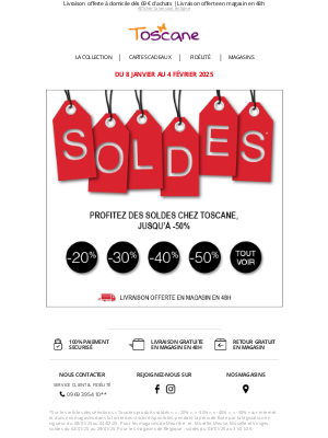 Toscane (France) - SOLDES : jusqu’à -50%, c’est parti !