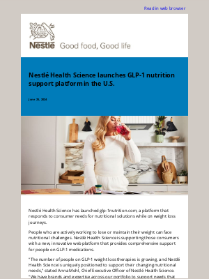 Nestle - Nestlé Health Science launches GLP-1 nutrition support platform in the U.S.
