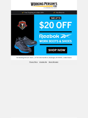 Working Person's Store - Take Up To $20 Off Reebok Work Boots