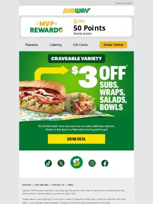 Subway - 😀 eunice, $3 Off a craveable fave