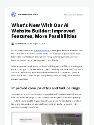 WordPress - What’s New With Our AI Website Builder: Improved Features, More Possibilities