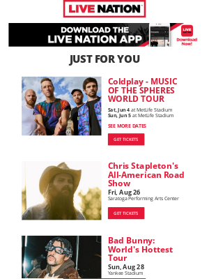 Live Nation - Your Upcoming Concert Lineup: Coldplay, Chris Stapleton, Bad Bunny