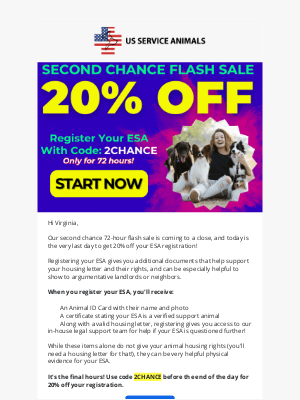 US Service Animals - Final Countdown: Save On Your ESA Registration! ⏳