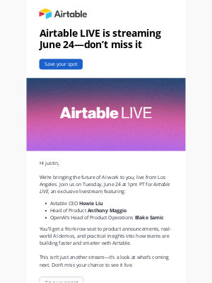 Airtable - Airtable LIVE is streaming June 24—save your seat