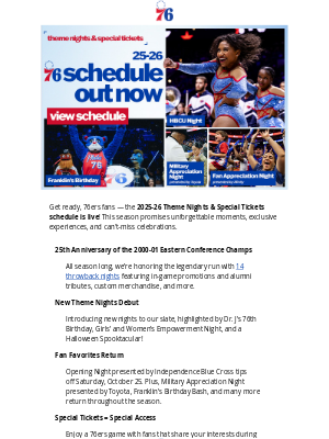 Philadelphia 76ers - 📅 2025-26 Theme Nights + Special Tickets Schedule Is Here!