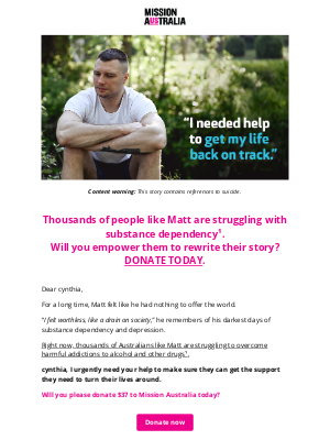 Mission Australia - It takes a lot of courage to ask for help, cynthia