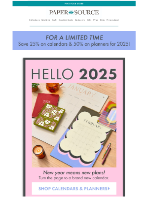 Paper Source - Fresh New Calendars For 25% Off!