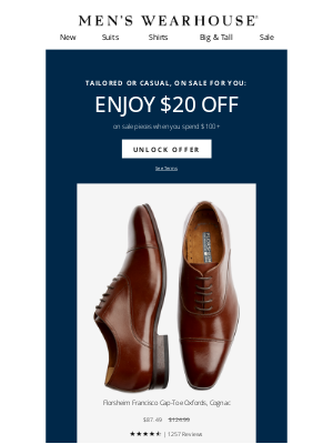 Men's Wearhouse - Price Drop: Activate $20 Off