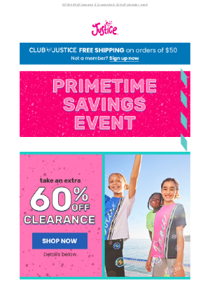 Justice - The best of both: $30 backpacks + Primetime Savings Reboot