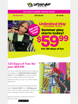 Urban Air - ☀️ $59.99 for a Summer of Fun? Buy Now!