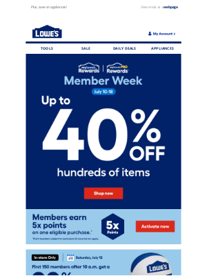 Lowe's - Member Week continues! Save big with up to 40% OFF