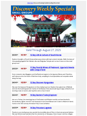 Gate 1 Travel - Weekly Specials | Discovery Small Groups