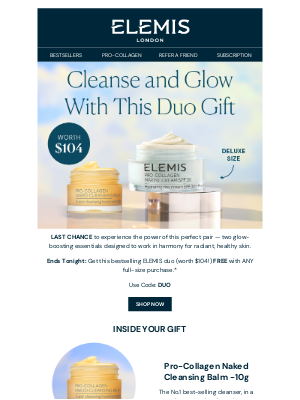 ELEMIS - FINAL HOURS: Free Gift with Any Full Size