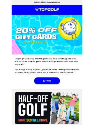 Topgolf - ⚡️ FLASH SALE ⚡️ Get 20% off gift cards online.