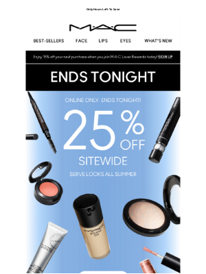 Mac Cosmetics (Canada) - ENDS TONIGHT! 25% OFF SITEWIDE