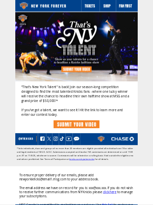 New York Knicks - Submissions for That’s New York Talent Are Now Open!
