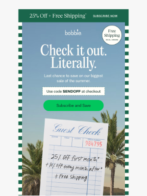 Bobbie - 25% off + free shipping? Check, please!