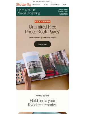 Shutterfly - 🏃 Move quickly: Unlimited free photo book pages & more ends tonight!