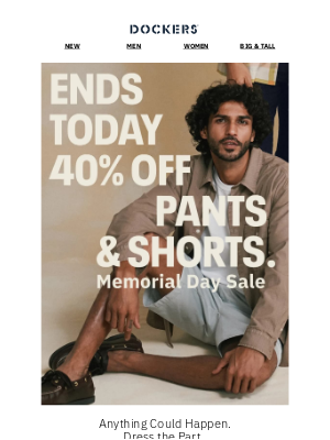 Dockers - 40% off pants and shorts ends today