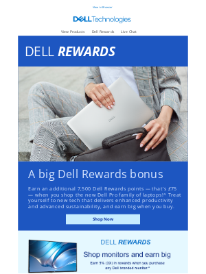 Dell (United Kingdom) - New Dell Pro laptop = 7,500 bonus Dell Rewards points