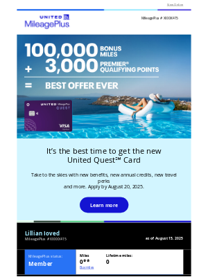 United Airlines - August statement: Last call! Our best offer ever is here