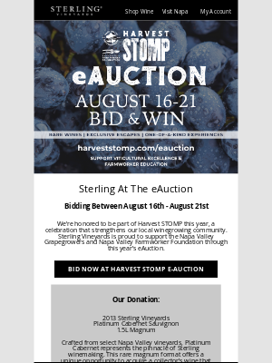 Sterling Vineyards - Sterling Vineyards Featured in Harvest STOMP eAuction