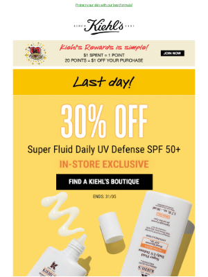 Kiehl's (CA) - LAST DAY! 30% OFF Your Favorite SPF☀️
