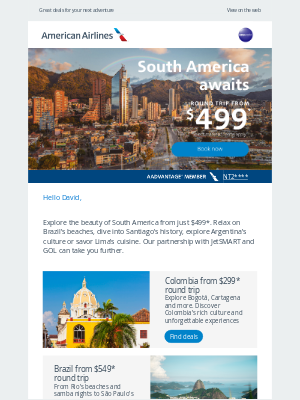 American Airlines - South America from $499 round trip