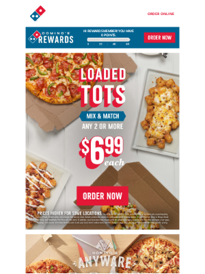 Domino's Pizza - Your tastebuds will flip 🥔 🤸‍♀️ for Loaded Tots! Try crispy, cheesy, melty, shareable goodness tonight 😋