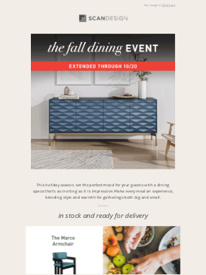 SCAN DESIGN - Fall Dining Event – Now through Sunday, 10/20!