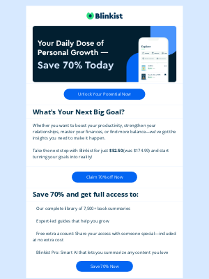 Blinkist - 70% Off: Whatever Your Goal, We've Got Your Back