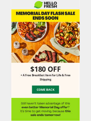 HelloFresh USA - Snooze and Lose! Get $180 off & a free breakfast item for life