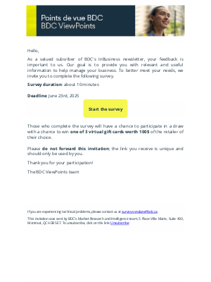 BDC (Canada) - Reminder: Your feedback on the InBusiness newsletter